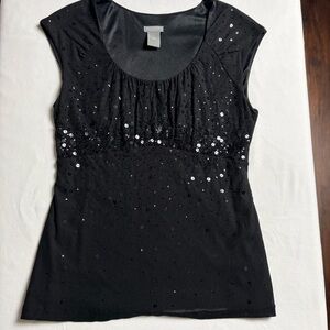 Ann Taylor Black Sequin Babydoll Top- Petite Medium